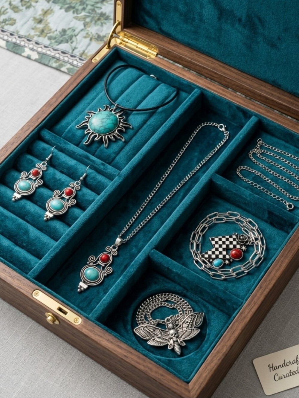 Plated Turquoise Red Coral Sun Moth Checker Bolt Jewelry Set! Make Great Gifts!